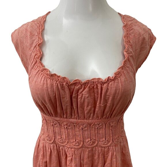 Studio M Dress Womens Medium Cottagecore Peasant Denim Jacket Orange Blue Lace - Picture 8 of 16